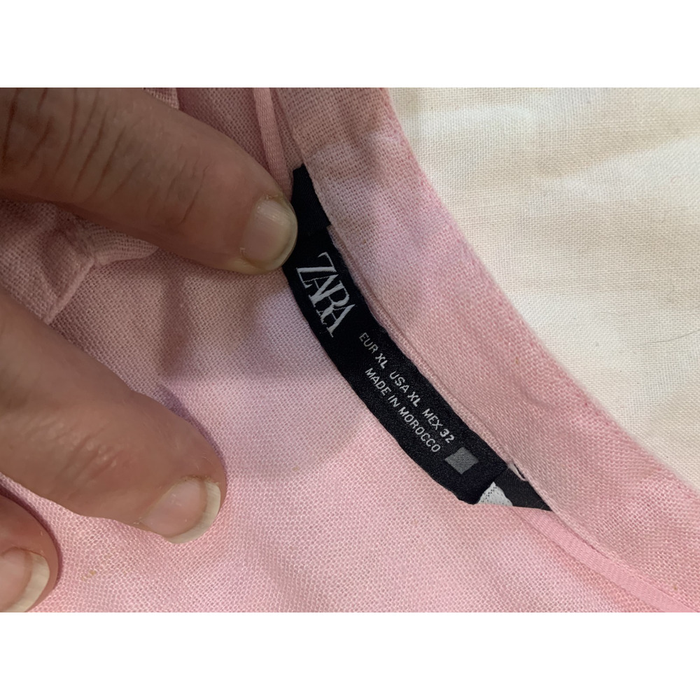 Zara Linen blend Light Pink Button-Down Shirt Size XL Beachy Resort - Picture 8 of 11